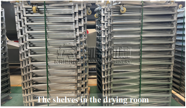 shelves of charcoal drying house